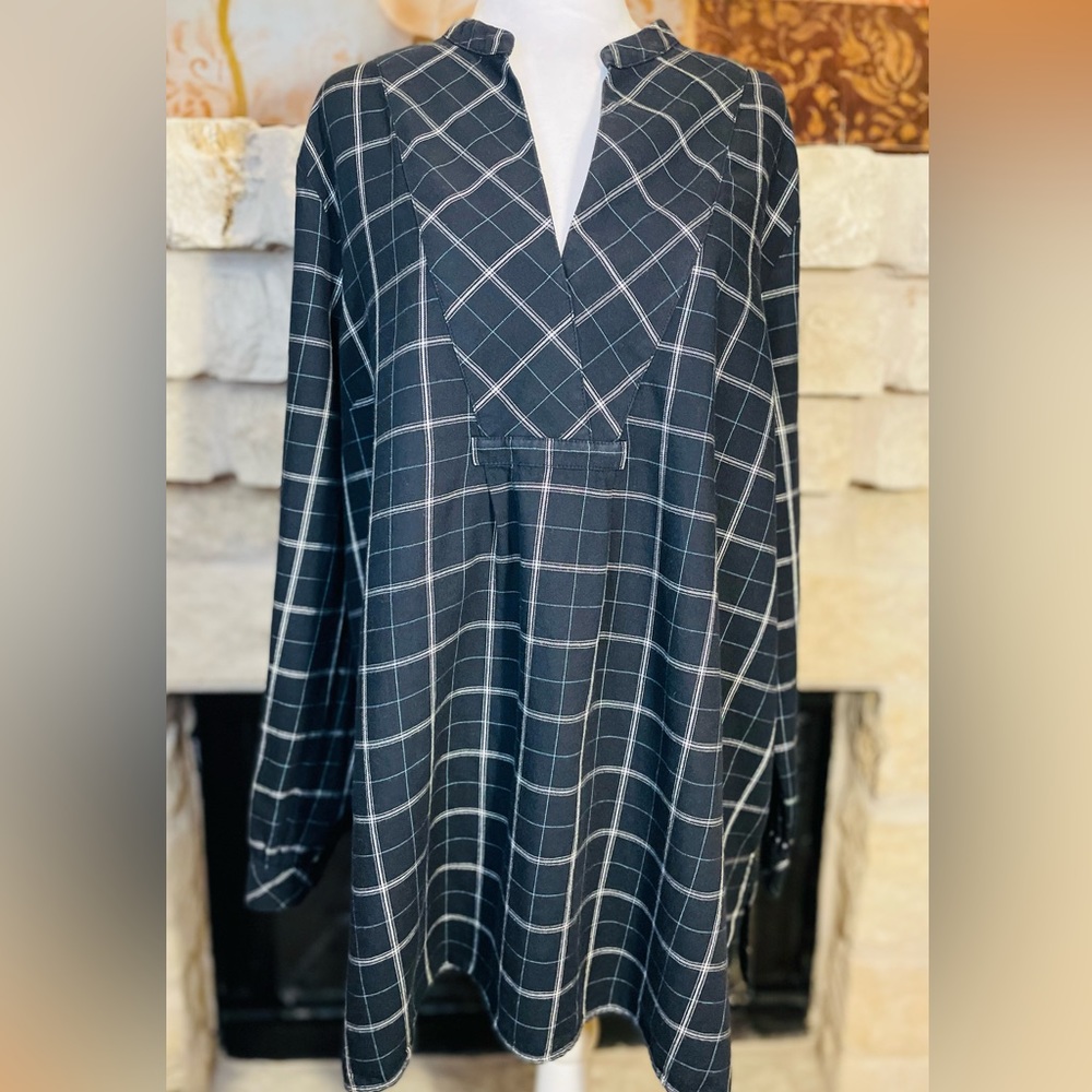 J. Jill Size XL 100% Cotton Black Window Pane Popover
Tunic Blouse